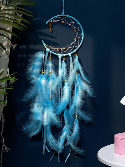 Hand-Woven Moon Dream Catcher Feather Wind Chimes - Bedroom Wall Hanging Ornaments for Home Decoration, Birthday and Festival Gifts, Crafted with Love