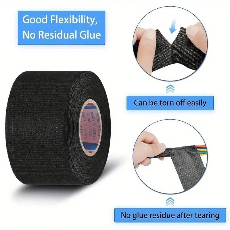 Heat-Resistant Electrical Tape – Waterproof Fabric Cloth Wrap for Auto Wiring, Cable Organizer & Harness Insulation