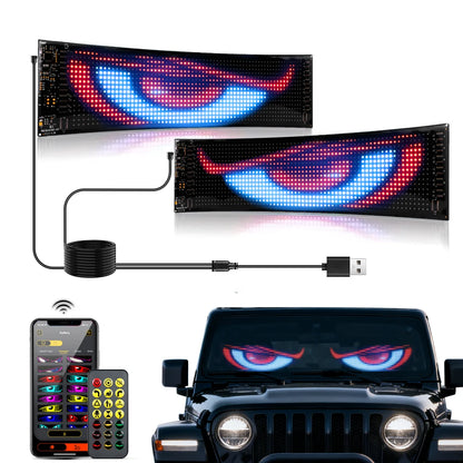 2PCS Programmable RGB LED Car Display Panels - DIY Scrolling Text, Pixel Matrix, Devil’s Eye Animation Lights for Cars and Trucks