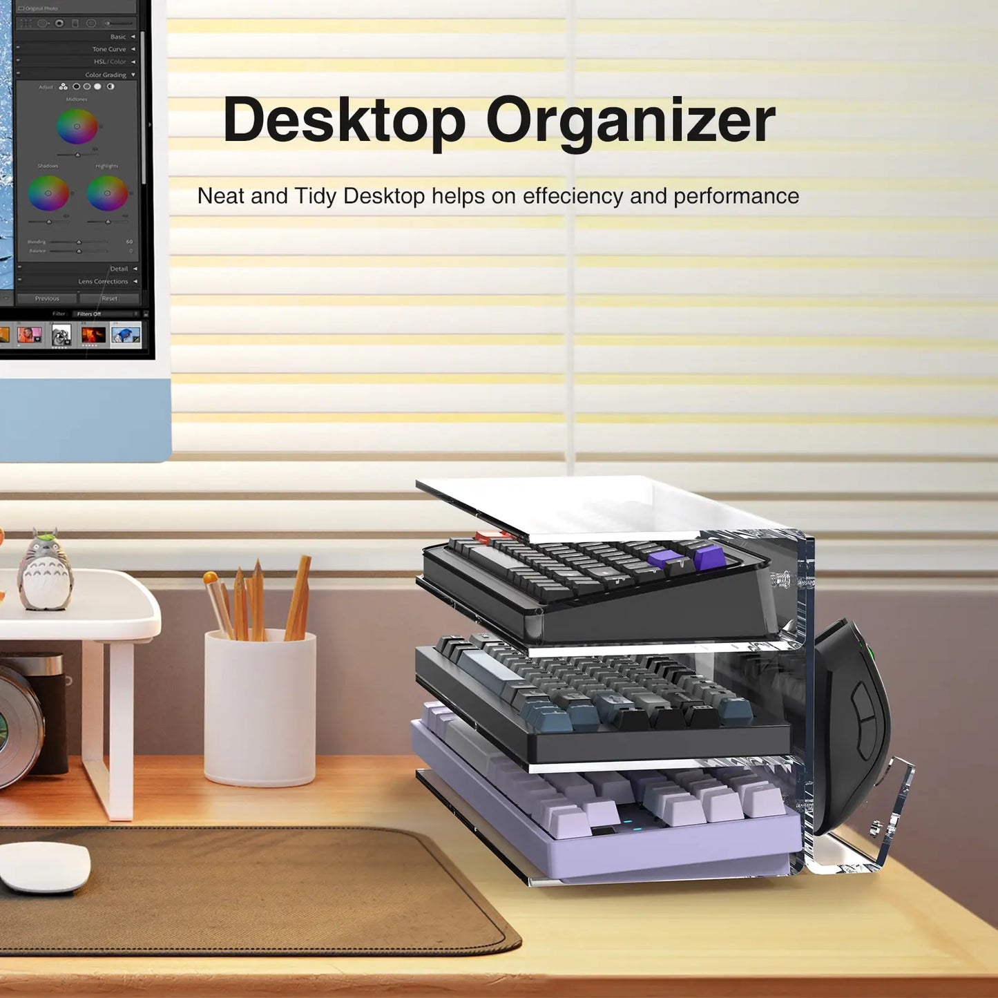 3-Tier Acrylic Keyboard & Mouse Organizer – Desktop Storage Stand for Study Room & Office