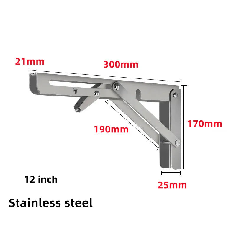 2pcs Heavy Duty Stainless Steel Folding Shelf Brackets | Collapsible Wall-Mounted L-Table Hinges for Bench & Table with Screws