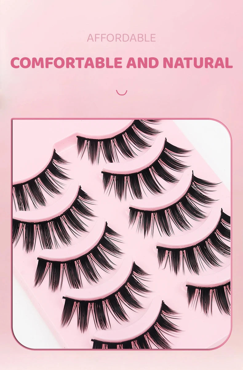 DINGSEN 5 Pairs Manga Style False Eyelashes — Soft, Natural, Long Anime Wispy Strip Lashes for Makeup
