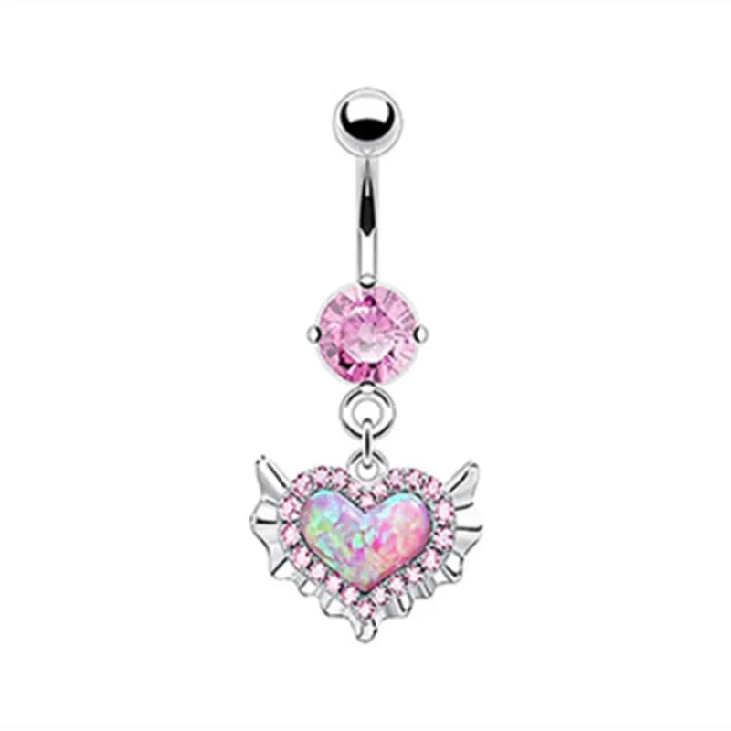 Stainless Steel CZ Belly Button Piercing – Heart & Butterfly Navel Barbell Jewelry for Women Sexy Navel Ring
