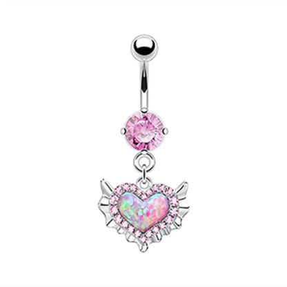 Stainless Steel CZ Belly Button Piercing – Heart & Butterfly Navel Barbell Jewelry for Women Sexy Navel Ring