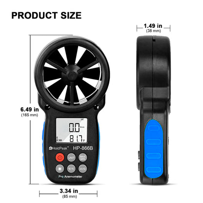 HOLDPEAK HP-866B Anemometer - Handheld Wind Speed & Temperature Meter with Wind Chill, Max/Min & LCD Backlight