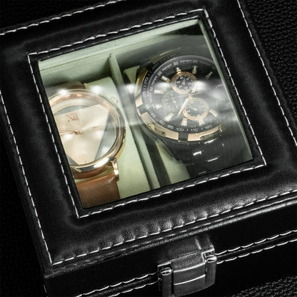 PU Leather Watch Display Box — Glass Top Storage Organizer with Slots for Men’s Watches, Perfect Gift