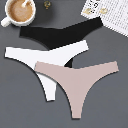 FINETOO 3PCS Women’s Ice Silk Seamless V-Waist Thongs — Low Rise Sport Panties, 10 Solid Colors, Breathable G-String