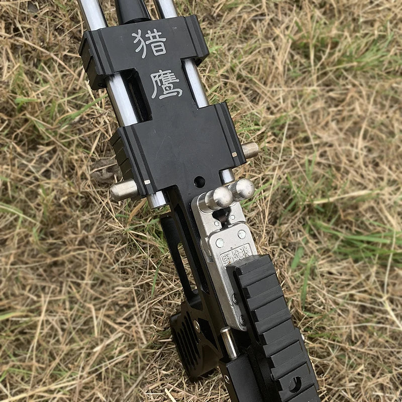 80lbs Telescopic Long-Pole Slingshot – All-Metal Powerful Laser Hunting Sling Shot with Accessory Mount