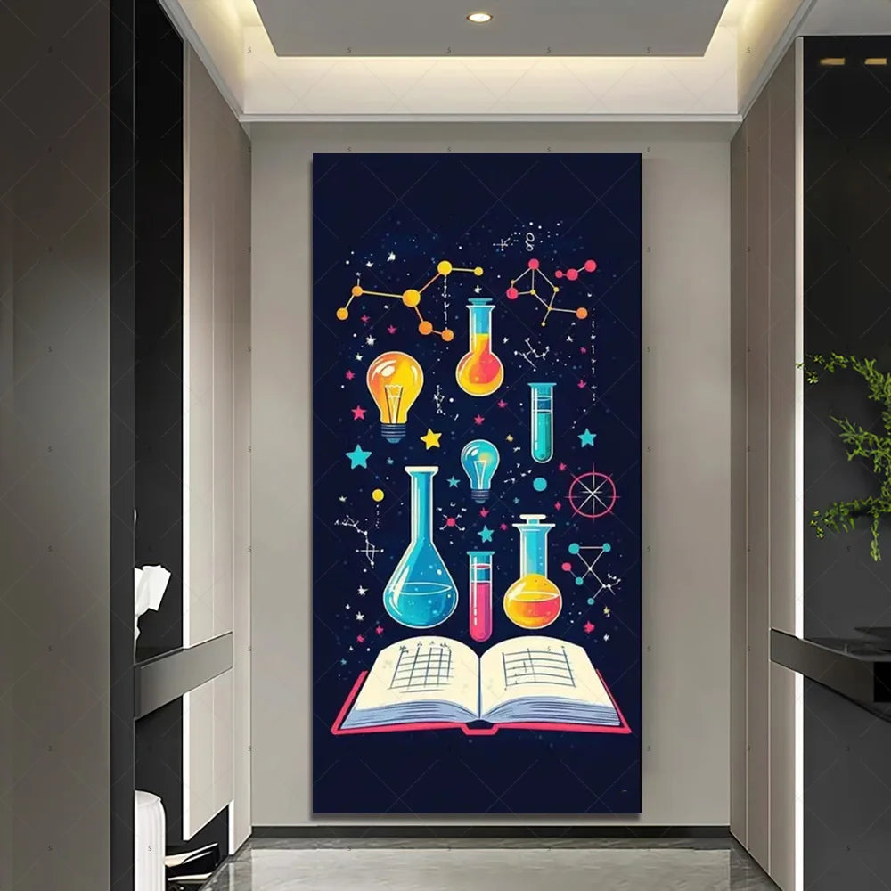 Chemistry Lab Door Cover Backdrop – Science Experiment Party Decoration & Photography Props with Laboratory Equipment Theme