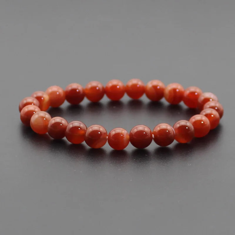 8mm Natural Stone Beaded Bracelet - Black Onyx Lava Tiger Eye Agate Quartz Chakra Yoga Energy Jewelry for Men & Women