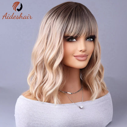2023 New Synthetic Wig – Internet Celebrity Style with Fringe, Gradual Light Gray European & American Look