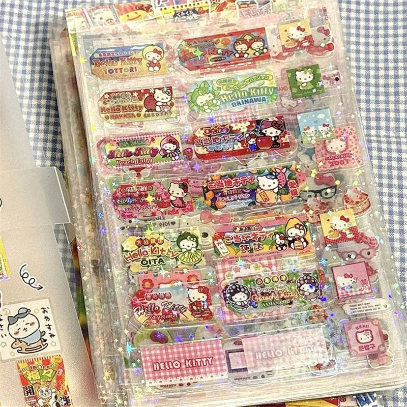 5Pcs Rilakkuma Cutting Stickers – Cute Bear & Hello Kitty Cartoon DIY Stickers for High-Quality Material & Crafts