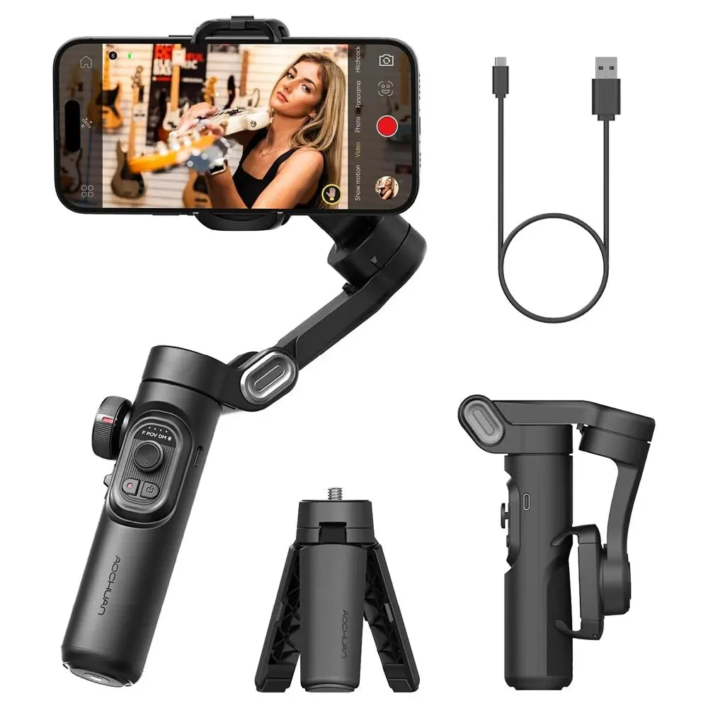 AOCHUAN 3-Axis Handheld Gimbal Stabilizer – SmartXE for iPhone & Android, AI Face Tracking for TikTok & Vlog Videos