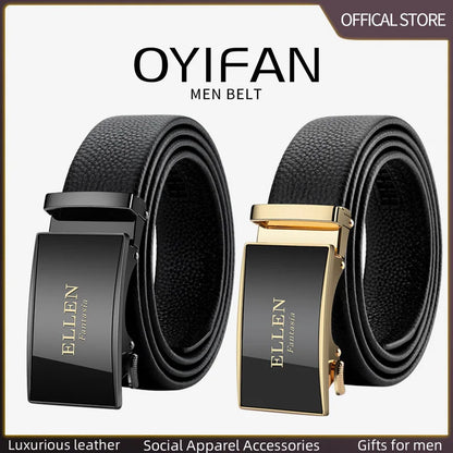 OYIFAN Men’s Genuine Leather Belt – Designer Alloy Buckle Automatic Ratchet Belt