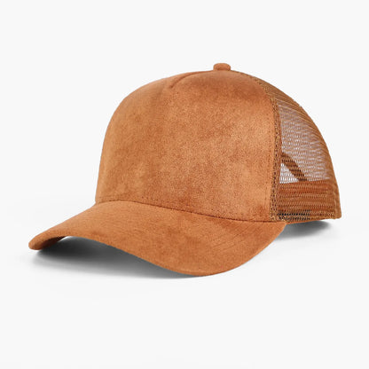 5 Panel Suede Trucker Hat - Solid Color Mesh Baseball Cap for Men & Women