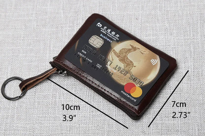 Leather Mini Coin Purse – Unisex Retro Handmade Cowhide Small Wallet with Zipper & Key Case
