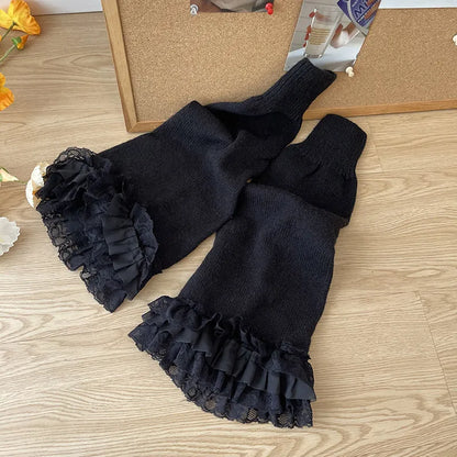 Stay Warm and Stylish: Retro Spicy Girl Lace Leg Warmers for Women - Autumn/Winter Lolita JK Horn T-Shaped Socks, Elephant Leg Design, 1 Pair