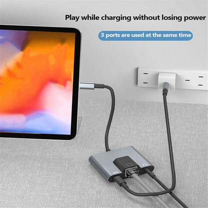 RGEEK USB-C to Ethernet Adapter Hub — Type-C to LAN, 3.5mm Audio & PD Charging Dock for iPhone & Android