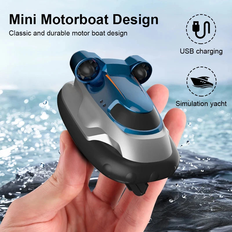 Mini RC Hovercraft Boat - 2.4GHz High-Speed Remote Control Water Toy with LED Lights for Kids & Gifts