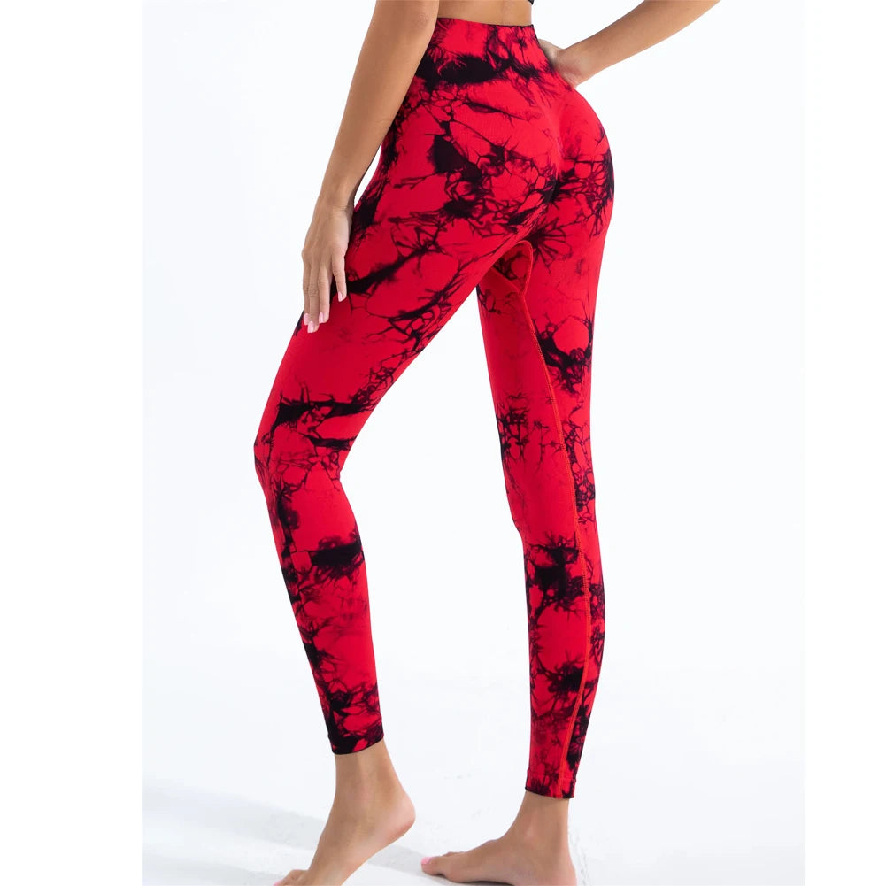 Women’s Tie-Dye Seamless High Waist Yoga Pants – Peach Lift Butt Sculpting Stretch Fitness Leggings