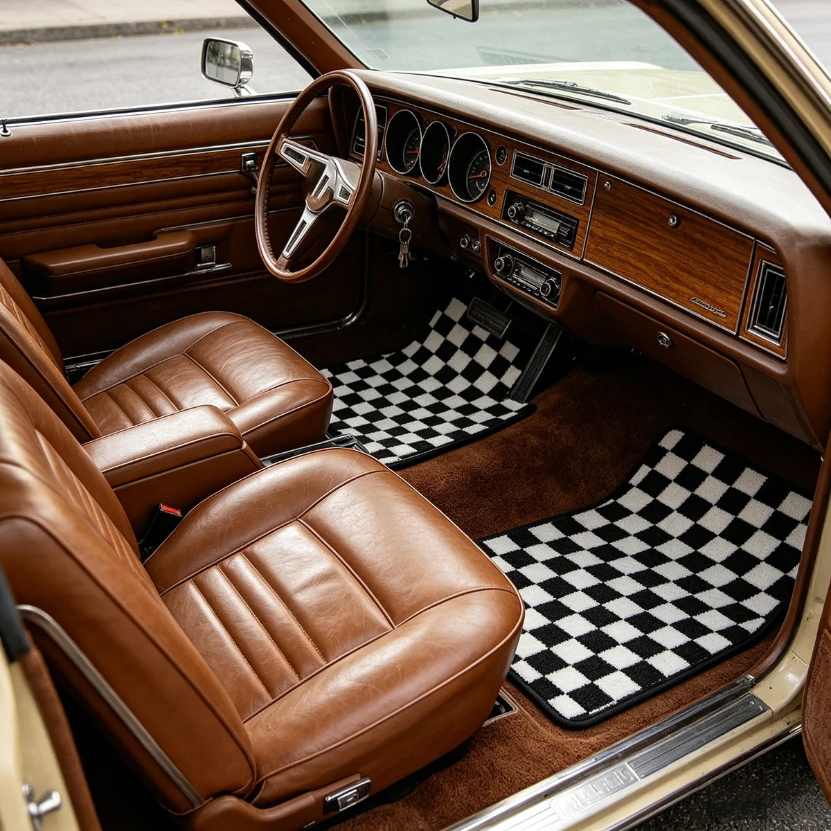 4PCS Universal Checkered Car Floor Mats - Anti-Slip Front & Rear Checkerboard Auto Carpet Foot Mats