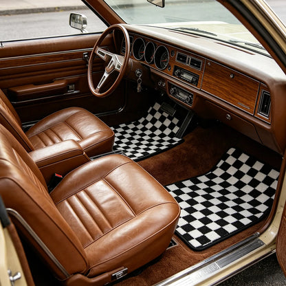 4PCS Universal Checkered Car Floor Mats - Anti-Slip Front & Rear Checkerboard Auto Carpet Foot Mats