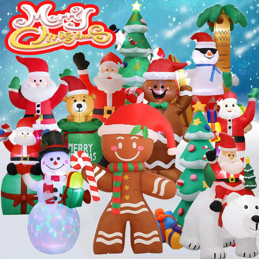 Inflatable Christmas Decorations – Tree, Snowman, Santa, Bear & Gingerbread Man with Built-in LED for Outdoor Garden & Party Decor