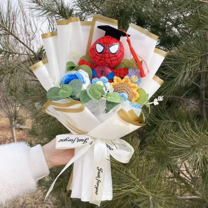 Spider-Man Superhero Plush Doll – Handmade Stuffed Bouquet Gift for Boys Birthday Christmas Graduation
