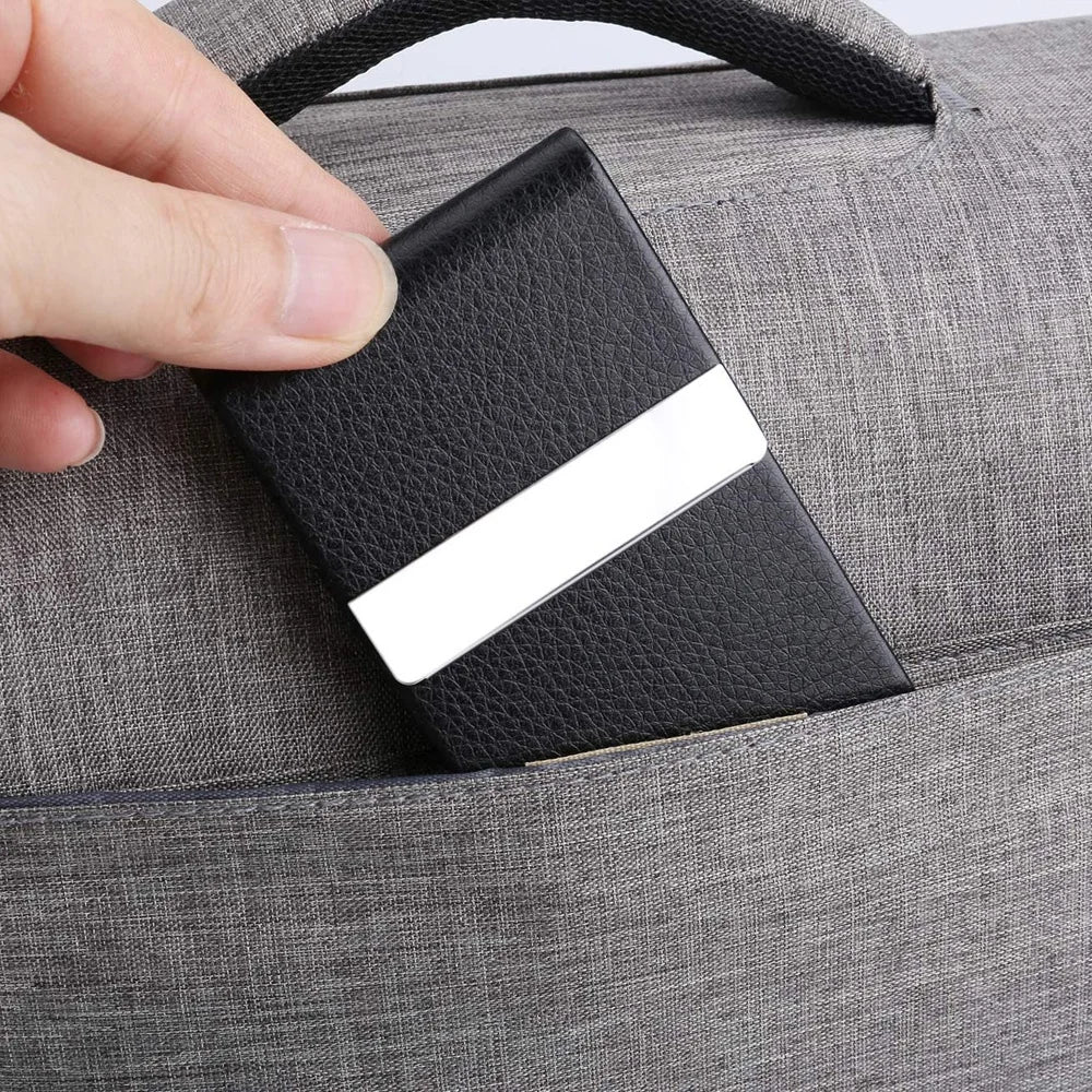 Slim PU Leather Business Card Holder Case – Metal Pocket Holder with Magnetic Closure for Name Cards