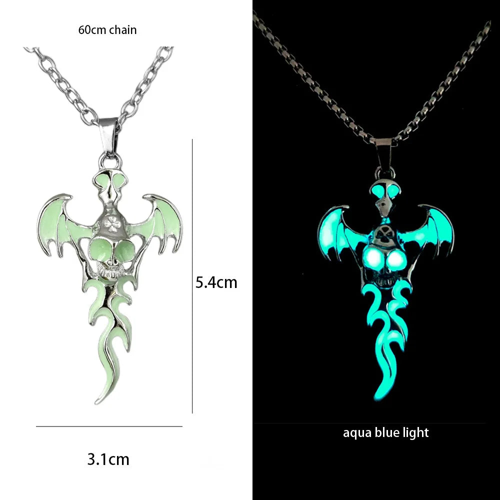 Hip-Hop Rock Dragon Necklace – Stainless Steel Chain with Luminous Alloy Pendant, Glow-in-the-Dark Night Dance Jewelry