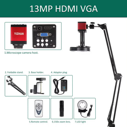 YIZHAN 4K Digital Microscope — Full HD HDMI VGA Industrial Camera with C-Mount, 150x Lens for Soldering & Phone Repair