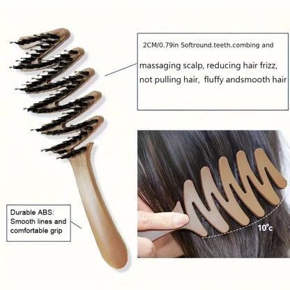 Long-Handle Bristle Hair Brush - Anti-Static Volumizing Comb for All Hair Types