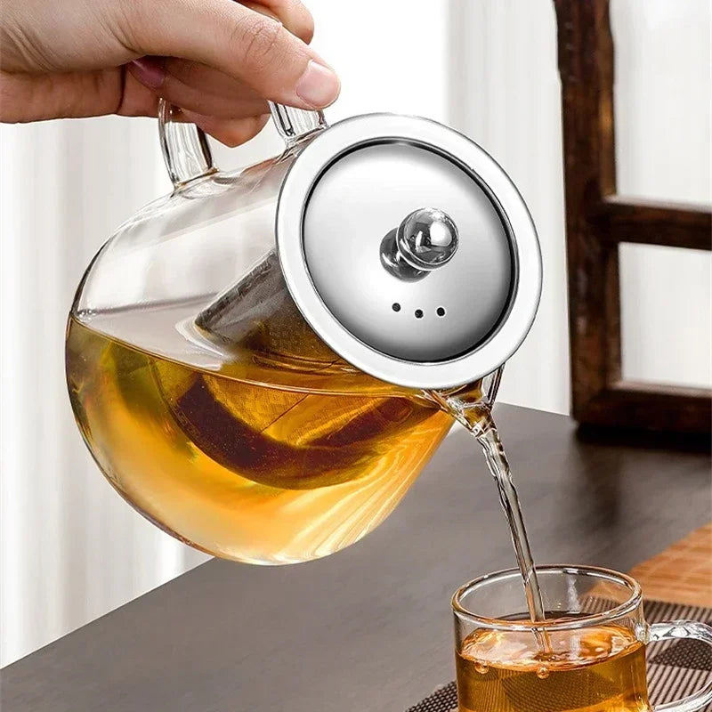 450ml-950ml Heat-Resistant Glass Teapot – Stainless Steel Tea Strainer Infuser, Flower Kettle for Kung Fu Teaware, Puer & Oolong Tea