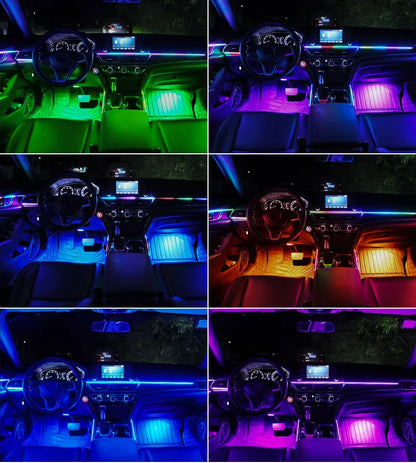 6/10/14/18-in-1 LED Car Ambient Lights – RGB 213 64-Color Acrylic Strips, Rainbow Symphony Streamer Interior Atmosphere Lamp Kit