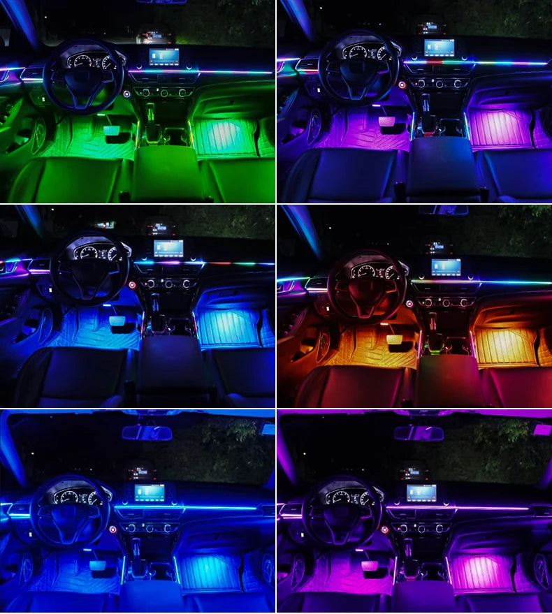 10/14/18-in-1 LED Car Ambient Lights – 213 64 Color RGB Bluetooth Rainbow Acrylic Strips, Atmosphere Lamp Kit 12V