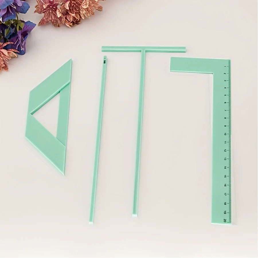 4Pcs Scrapbook Ruler Set - L-Ruler, T-Ruler, Spacing Guide & Corner Square for Album Making