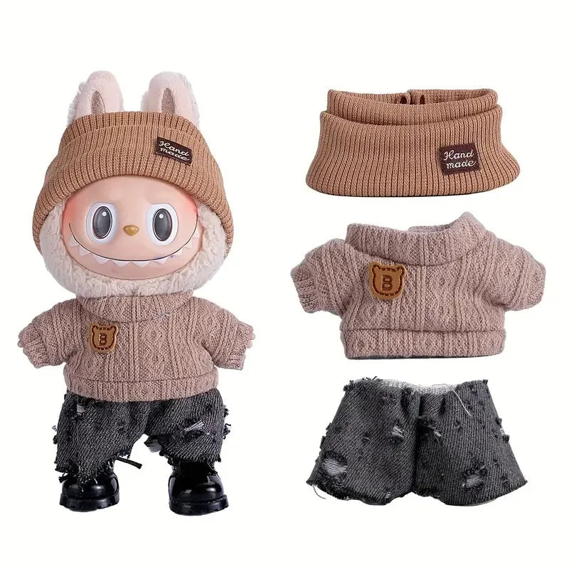 Labubu Doll Cute Sweater Set – 17cm Doll Clothes & Shoes DIY Accessories for Training, Sitting, Party Games, and Gifts