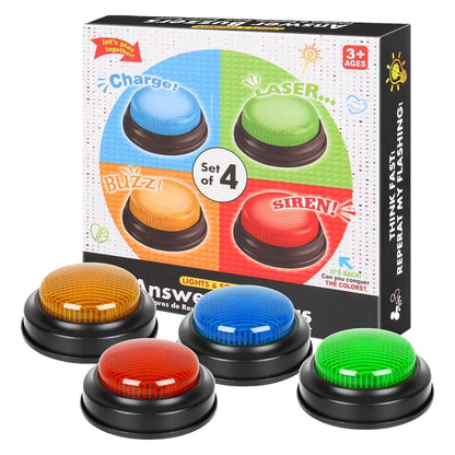 4-Piece Game Buzzer Set — Quick Answer Buttons with Lights for Kids, Students, Classroom Debates & Quiz Competitions