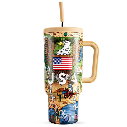 Meoky 40oz Mug Tumbler with Handle – Insulated Stainless Steel Tumbler with Lid & Straw, Coffee Thermos Cup, Heat Press Ready