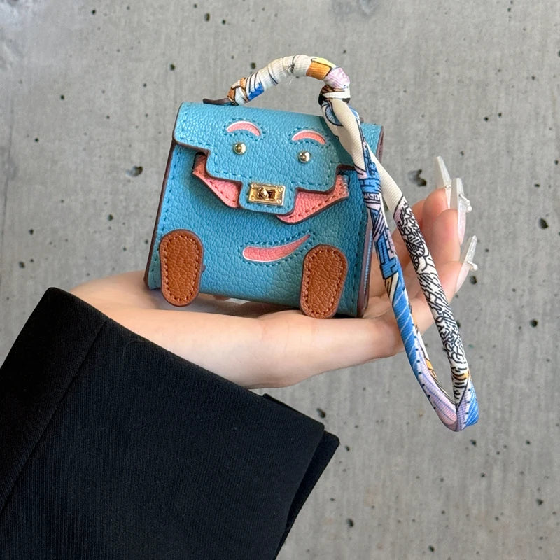 Mini PU Leather Handbag Pendant – Decorative Case for AirPods 2/3/4/Pro 2 and Galaxy Buds 3/3Pro/Buds FE
