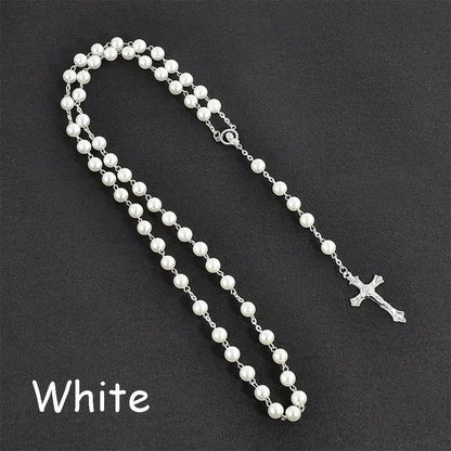 Vintage Crucifix Cross Necklace – Jesus Rosary Beads Chain with Virgin Mary Pendant Religious Jewelry Charm for Men & Women
