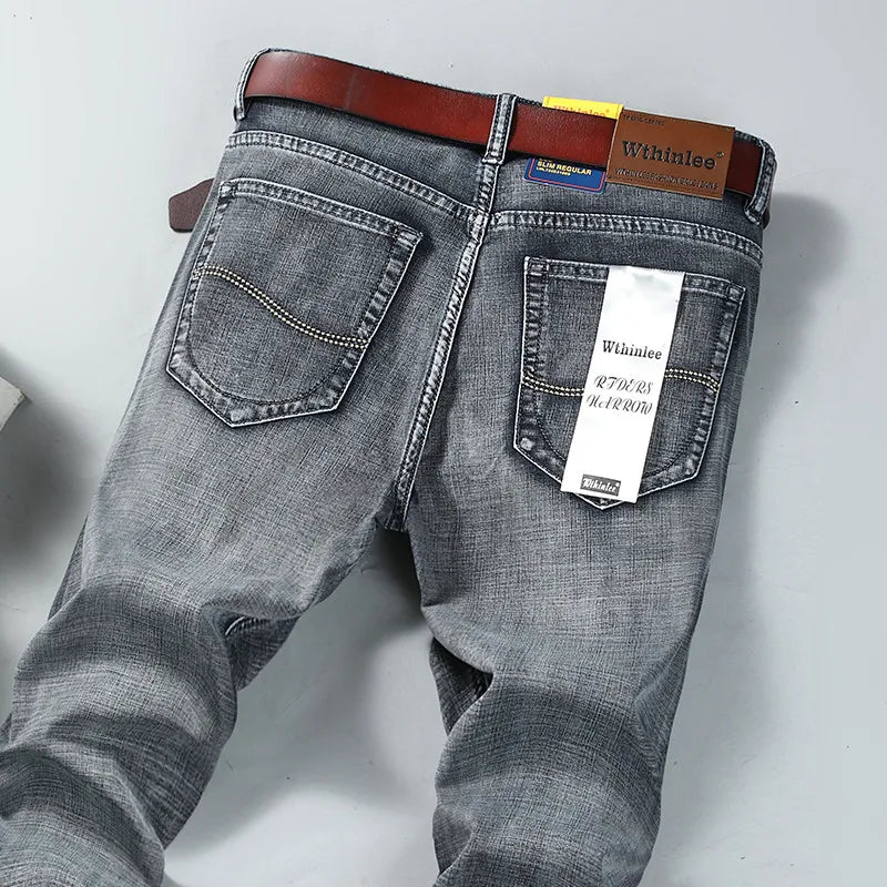 Men’s All-Match Brand Trousers – High-Quality Business Casual High Waist Denim Jeans for All Seasons
