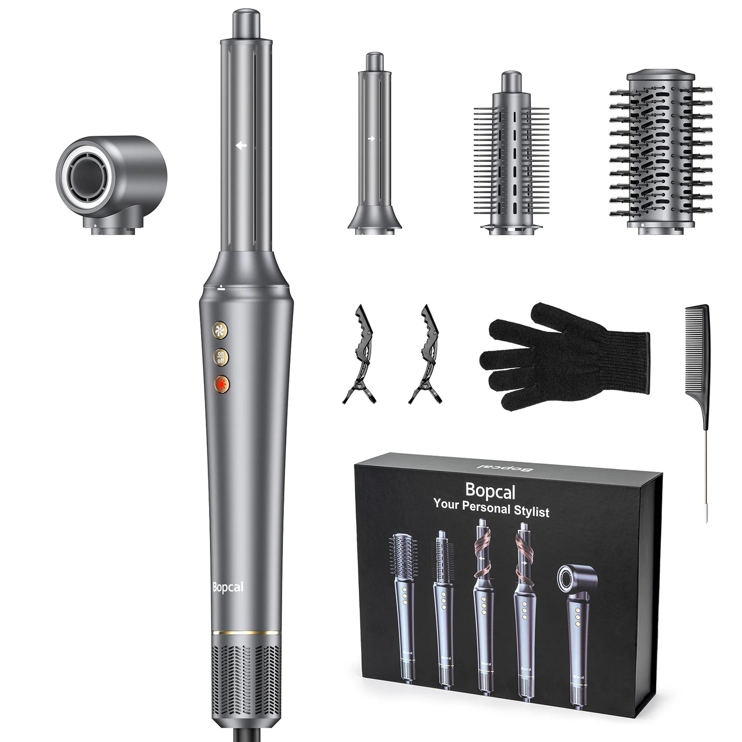 Bopcal 5-in-1 Hair Dryer & Hot Air Comb – 1200W High-Speed Blower with Curling Iron & Multifunction Styling Tools