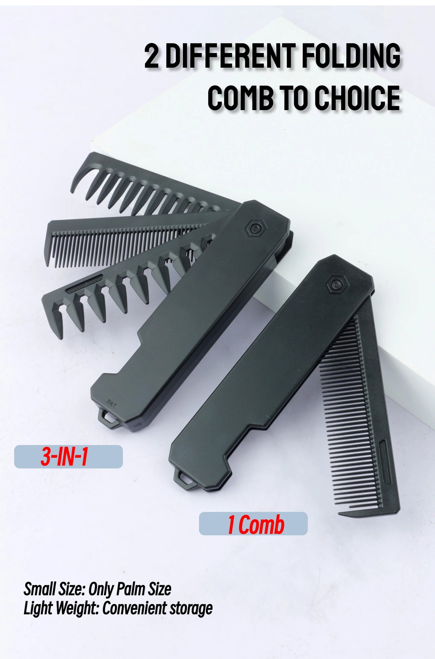 2-in-1 Pocket Folding Comb – Wide Tooth & Beard Comb for Hair Styling and Barber Use