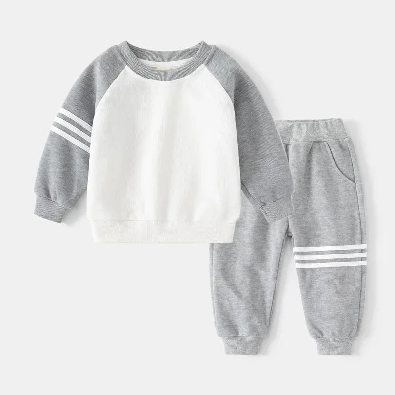 New Spring Autumn Kids Clothes Set – Patchwork Two-Piece Casual Tracksuit for Boys, Tops & Pants