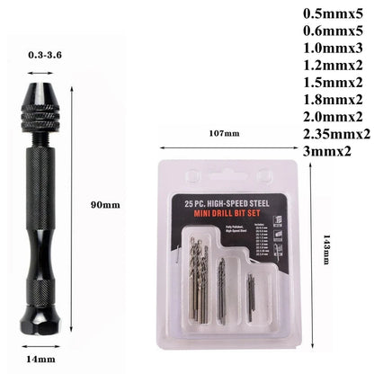 Mini Aluminum Hand Drill with Keyless Chuck – HSS Steel Twist Drill Bit for Woodworking & Manual Drilling