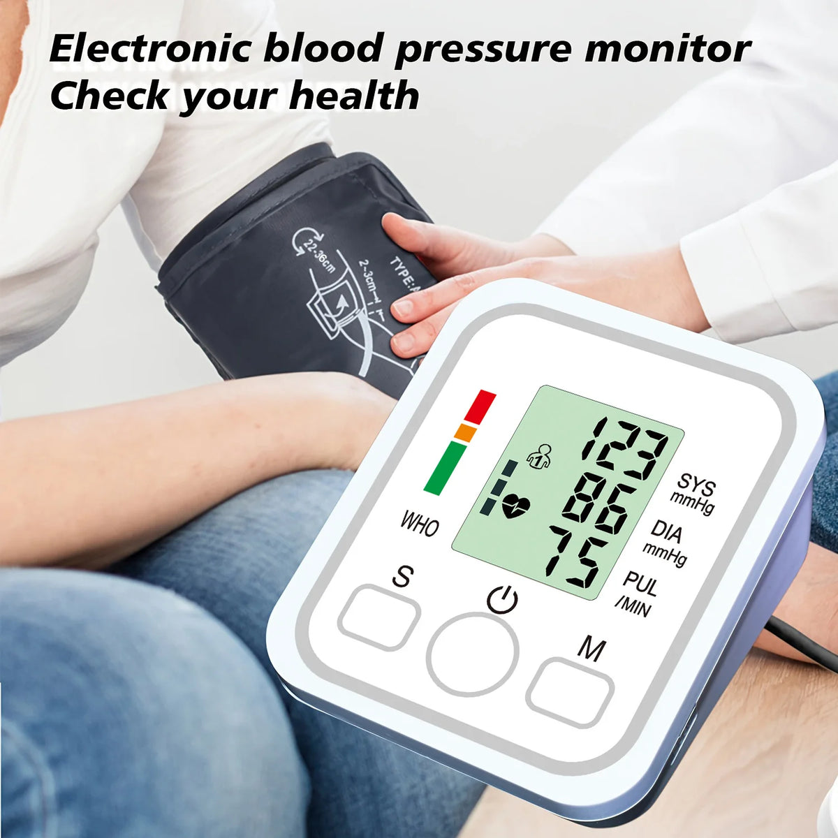 Automatic Upper Arm Blood Pressure Monitor – Digital BP Testing Kit with Pulse Rate Measurement for Home Health Monitoring