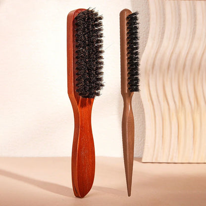 Premium Bristle Hairbrush Set - 2pcs Wooden Handle Scalp Massage Brush For Frizz Control All Hair Types