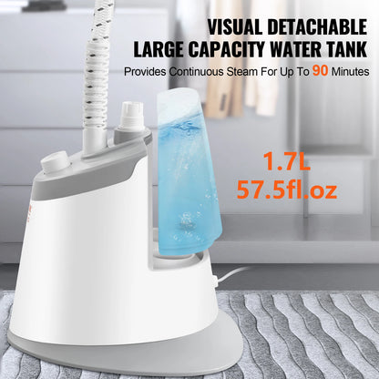 VEVOR Standing Garment Steamer with Foldable Hanger - 0.5 Gallon Tank for 90-Minute Continuous Home Steam Cleaning