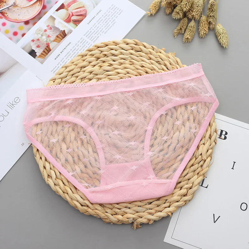 Women’s Low-Rise Lace Mesh Panties – Sexy Transparent Hollow-Out Briefs Lingerie Underwear